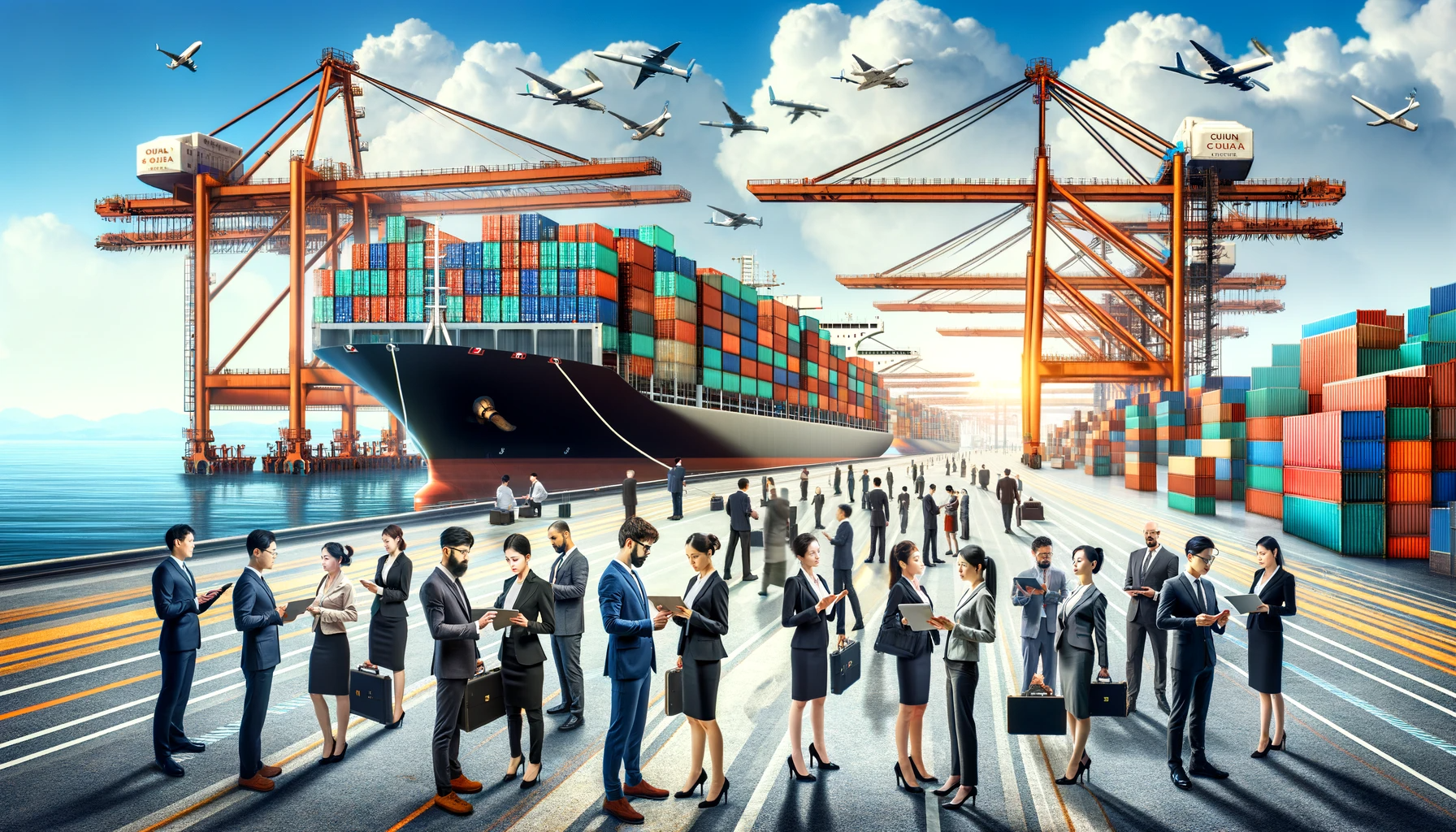 DALL·E 2023-12-14 10.39.21 - A bustling port in China in 2023, showcasing containers with 'Made in China' labels being loaded onto a large cargo ship. In the background, cranes an